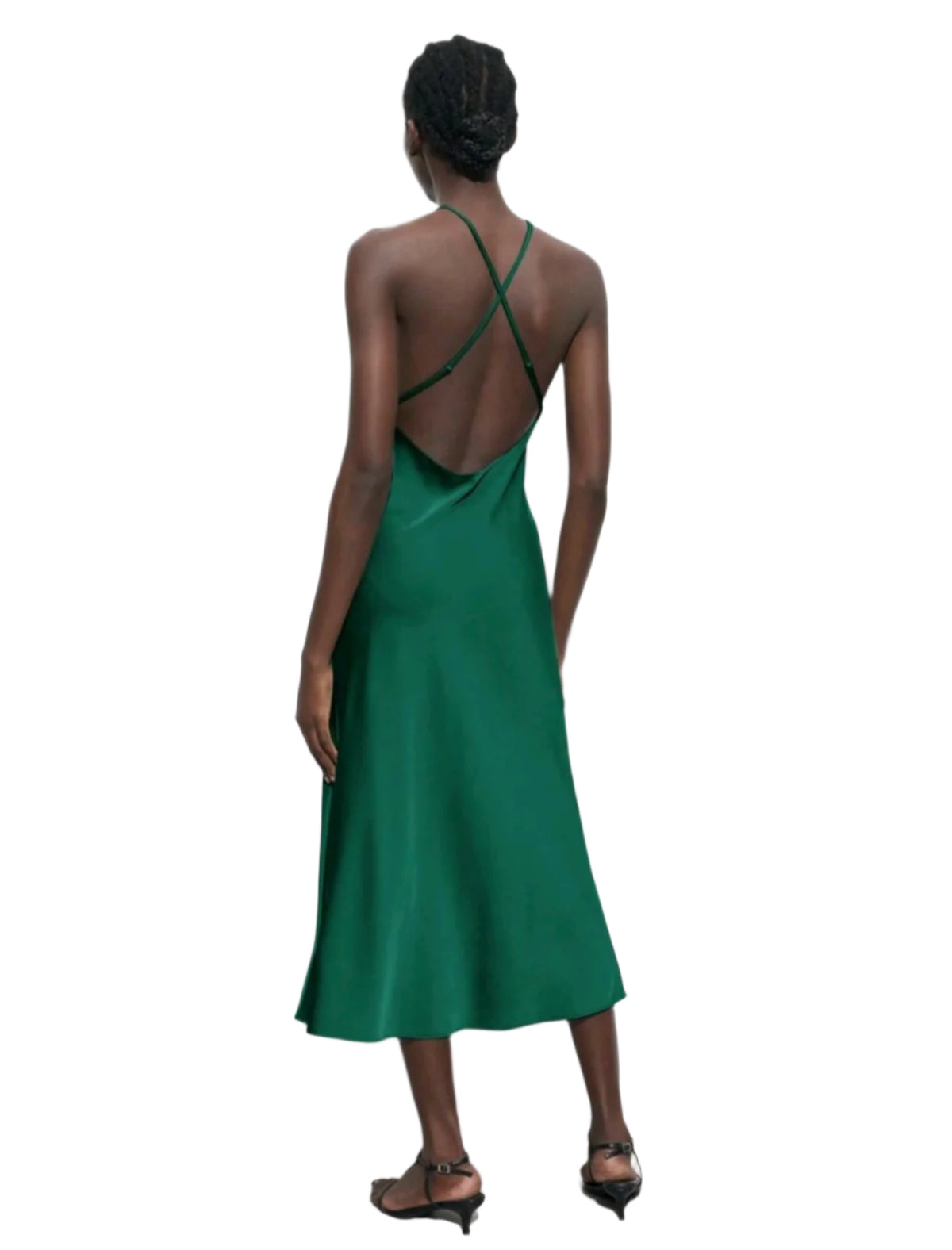 SHE smaragdzöld szatén hatású midiruha