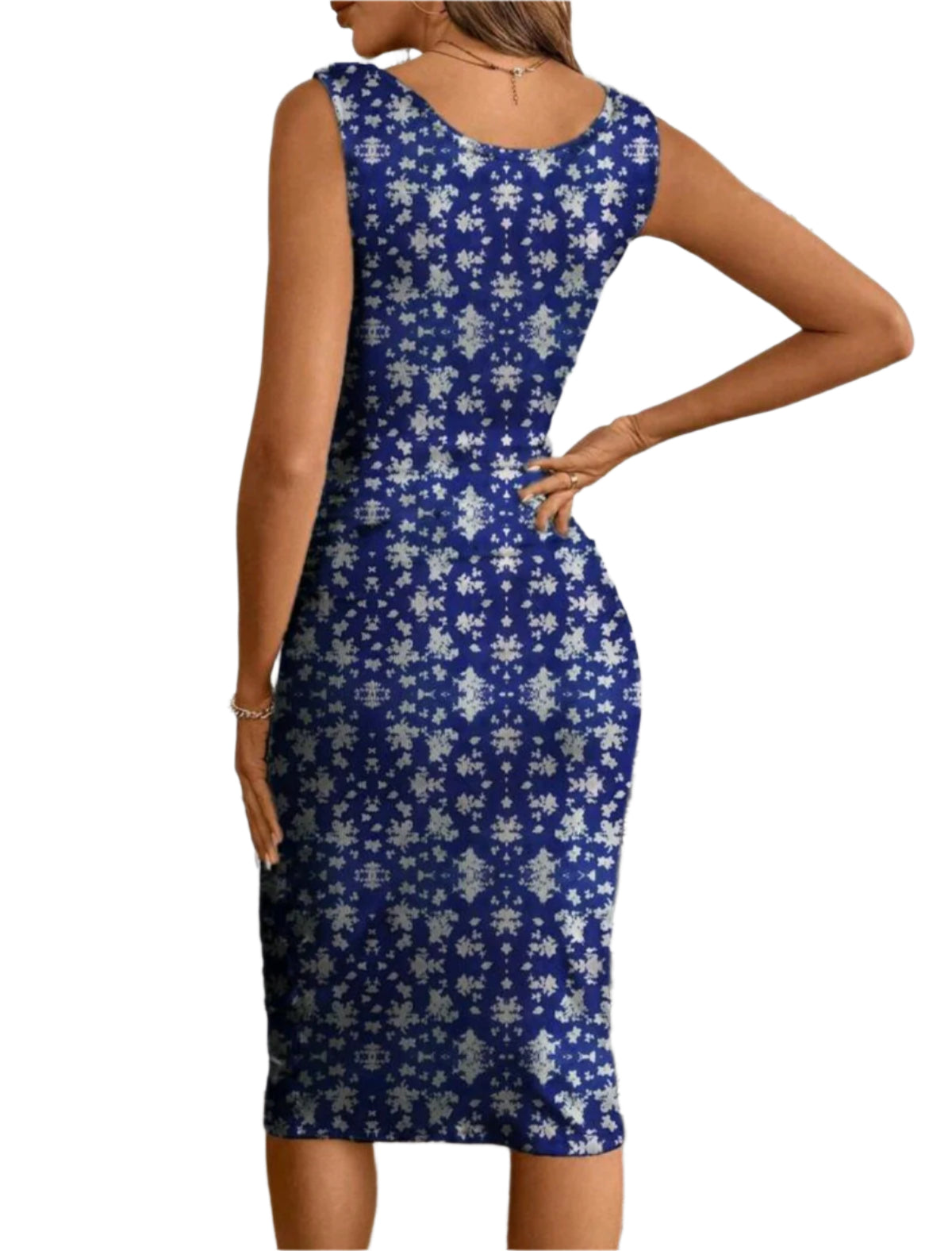 SHE kék virágmintás testhezálló ruha