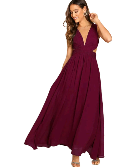 SHE bordó mélyen dekoltált maxiruha