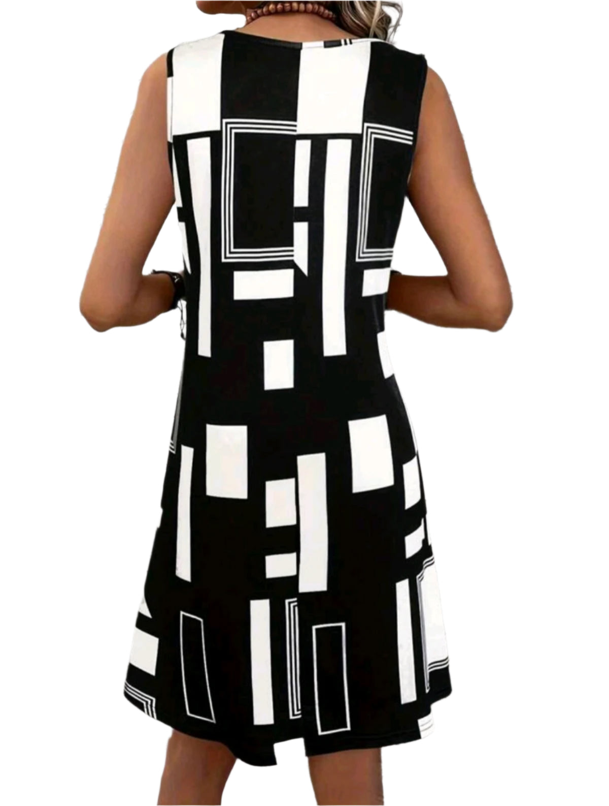 SHE fekete-fehér geometriai mintás ujjatlan ruha