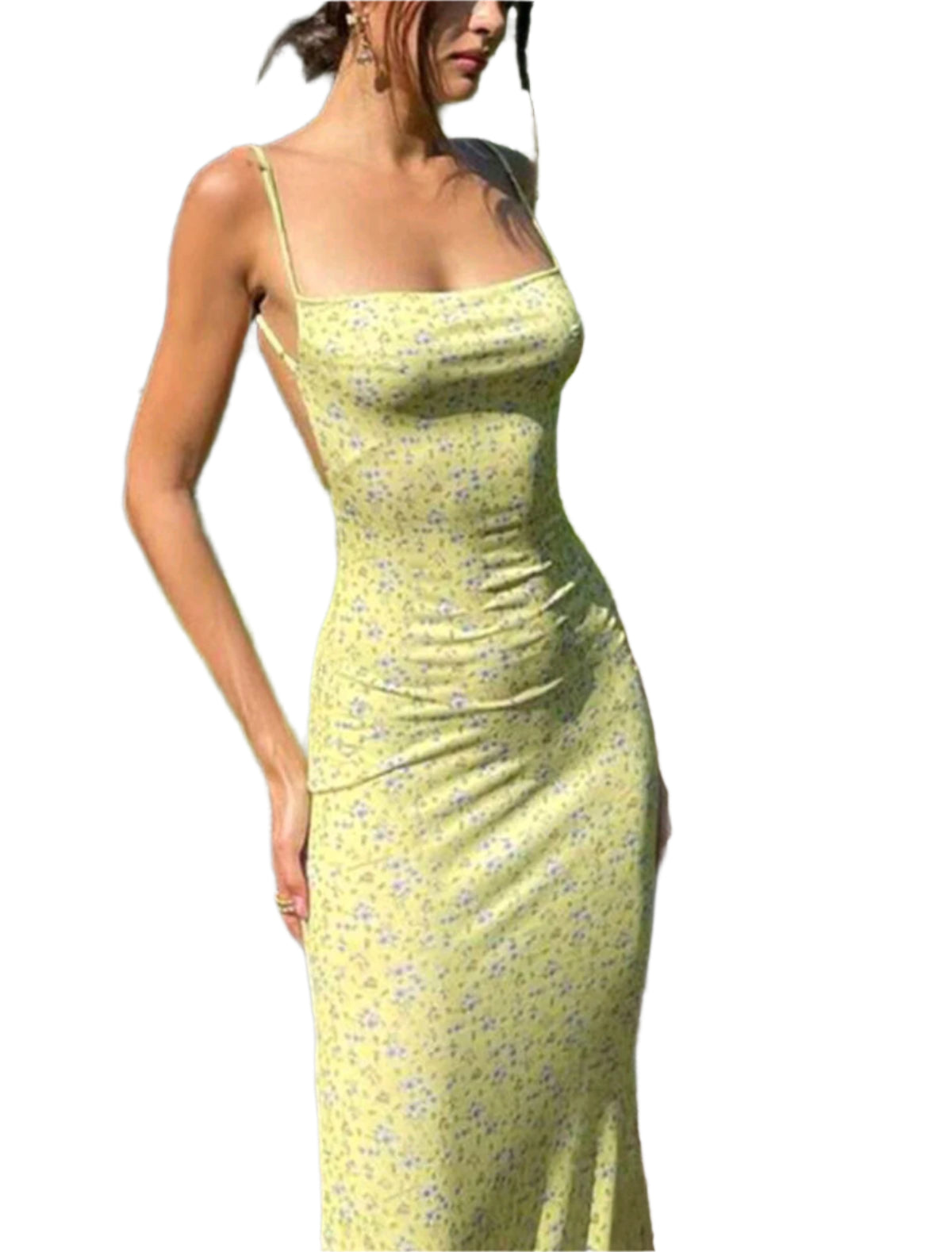 SHE világossárga virágmintás szűk ruha