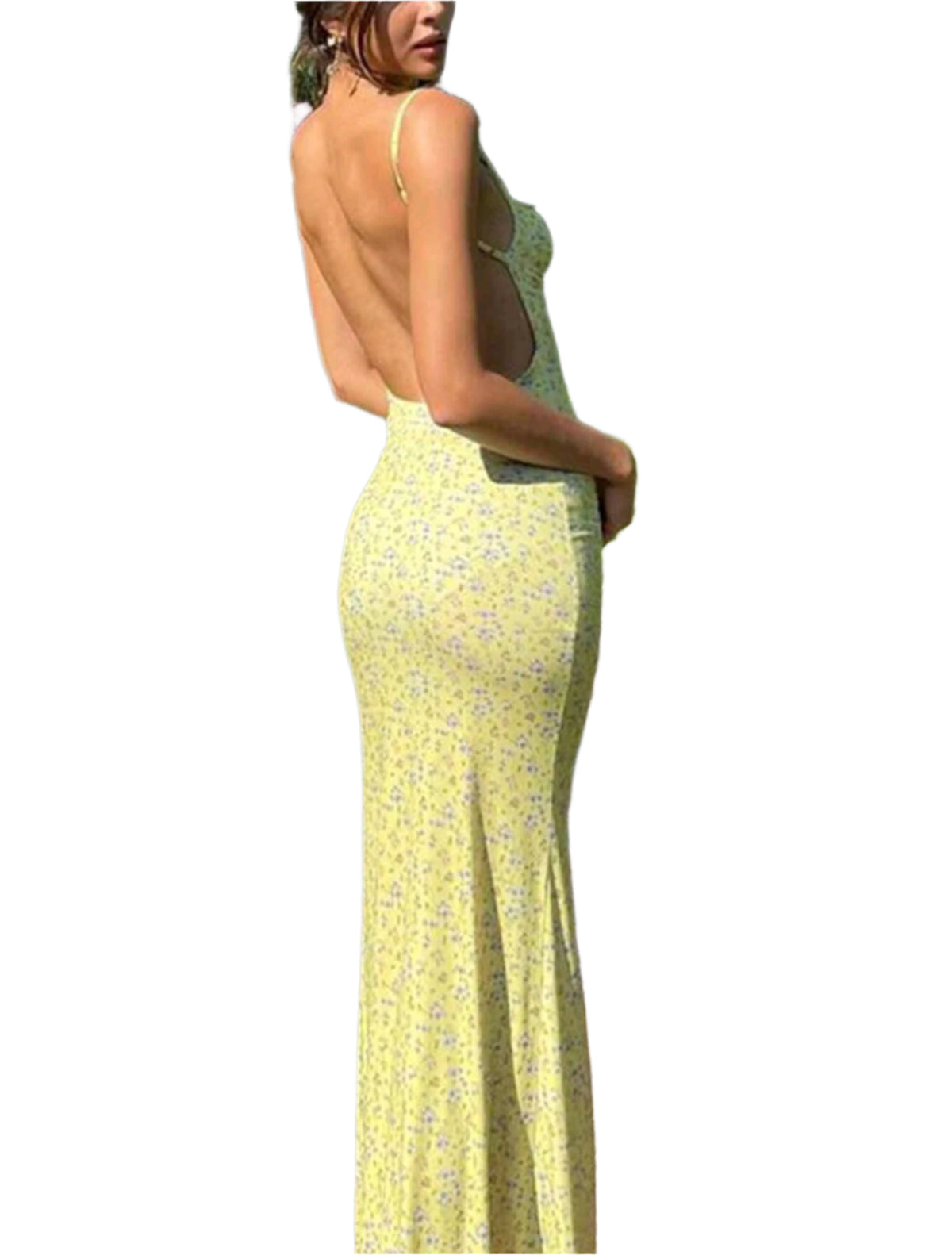 SHE világossárga virágmintás szűk ruha