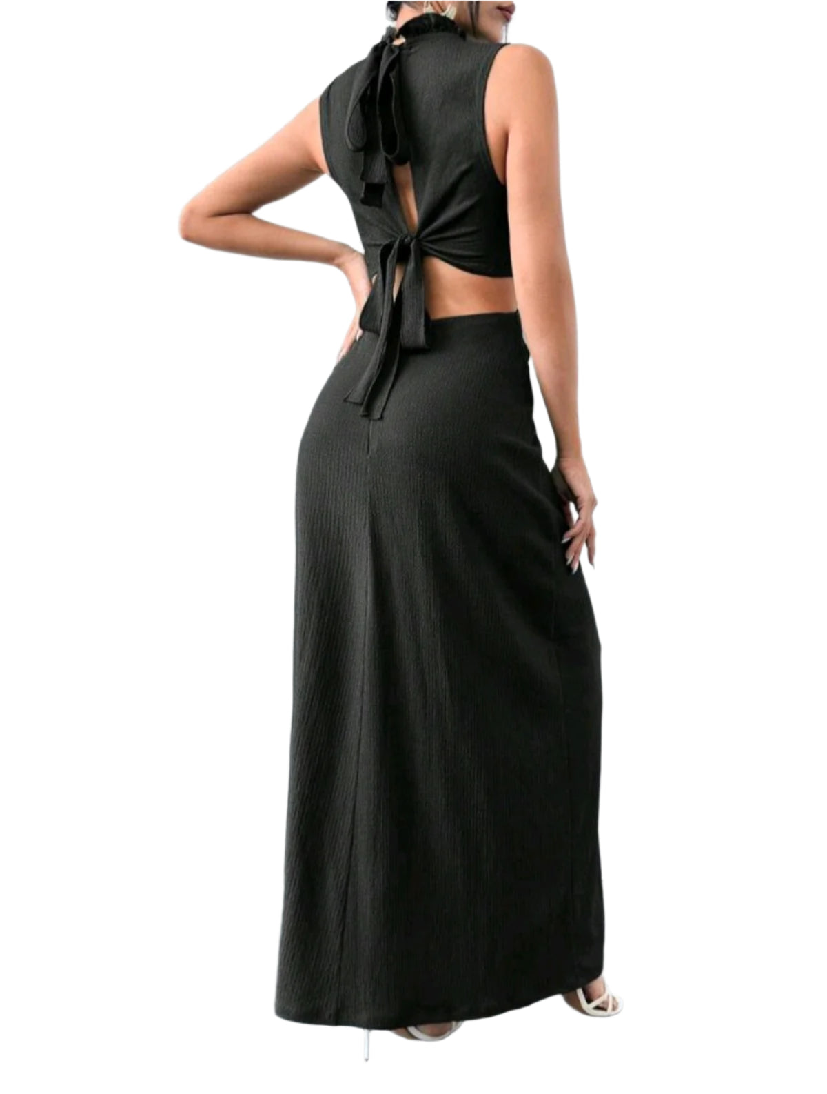 SHE fekete kivágott maxi ruha