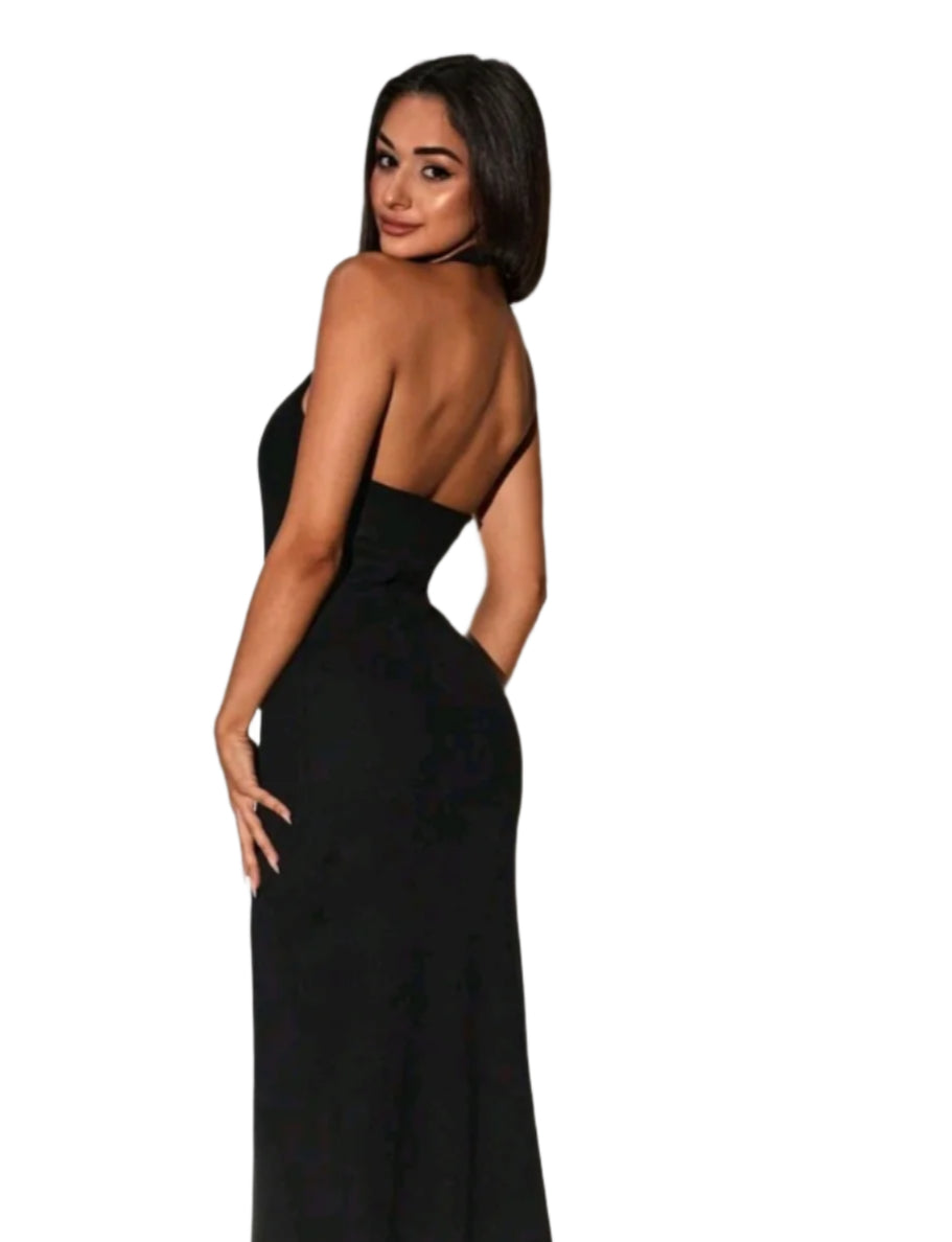 SHE fekete elegáns ujjatlan maxi ruha