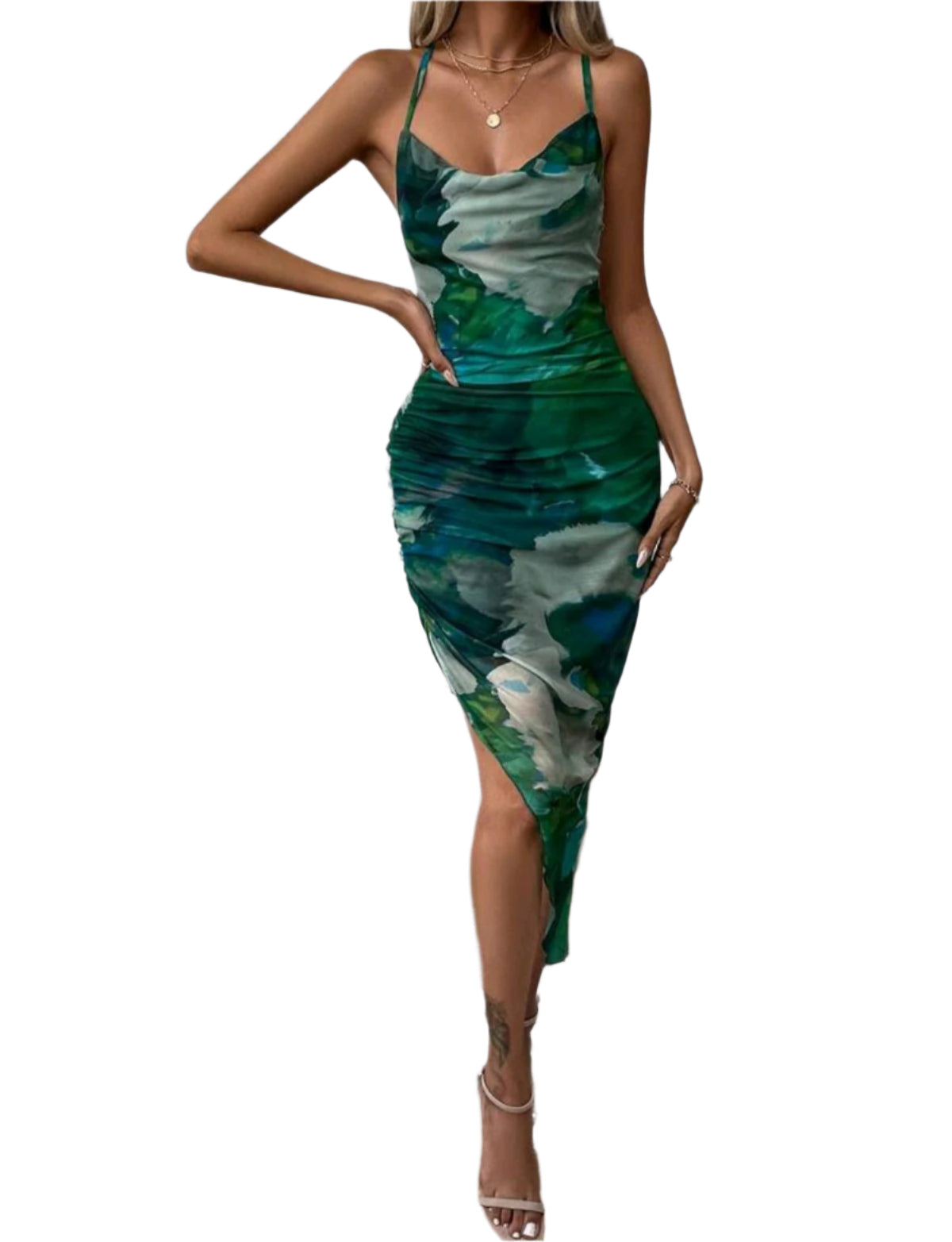 SHE zöld mintás aszimmetrikus ruha