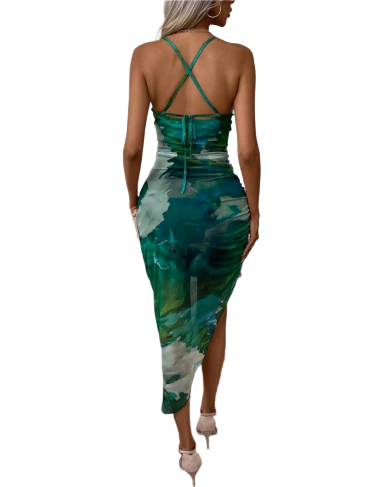 SHE zöld mintás aszimmetrikus ruha