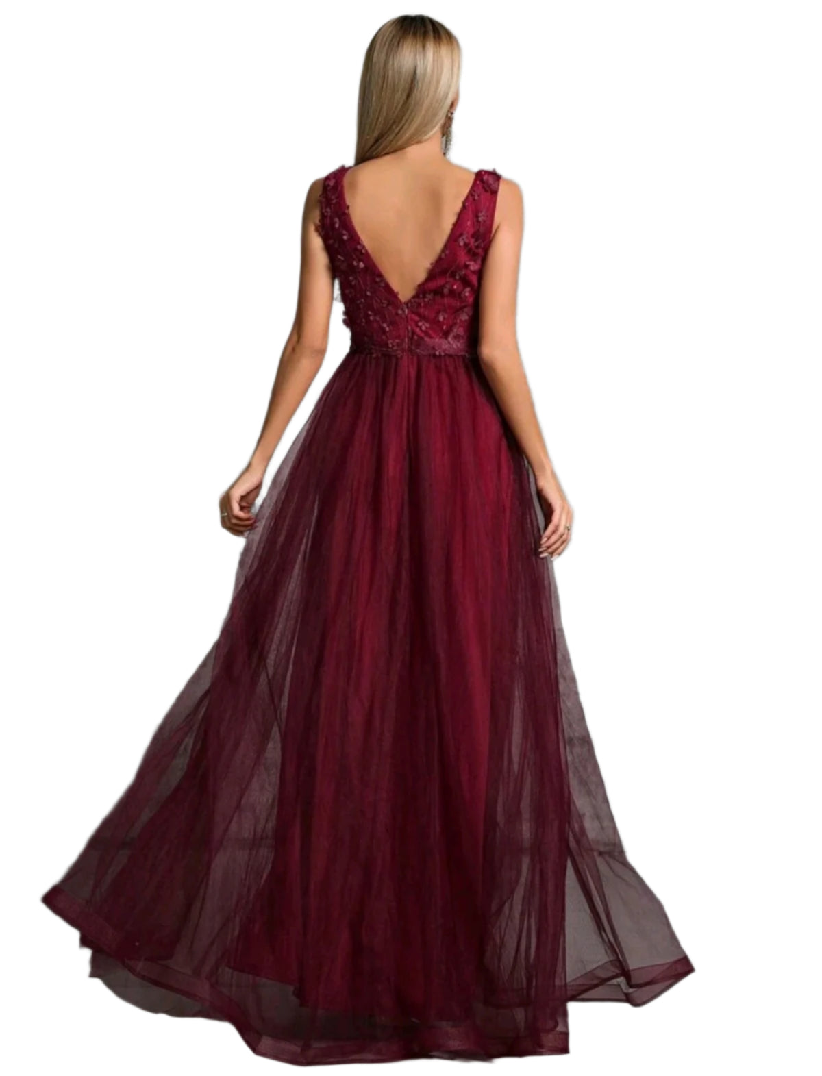 SHE bordó hímzett tüll maxi ruha