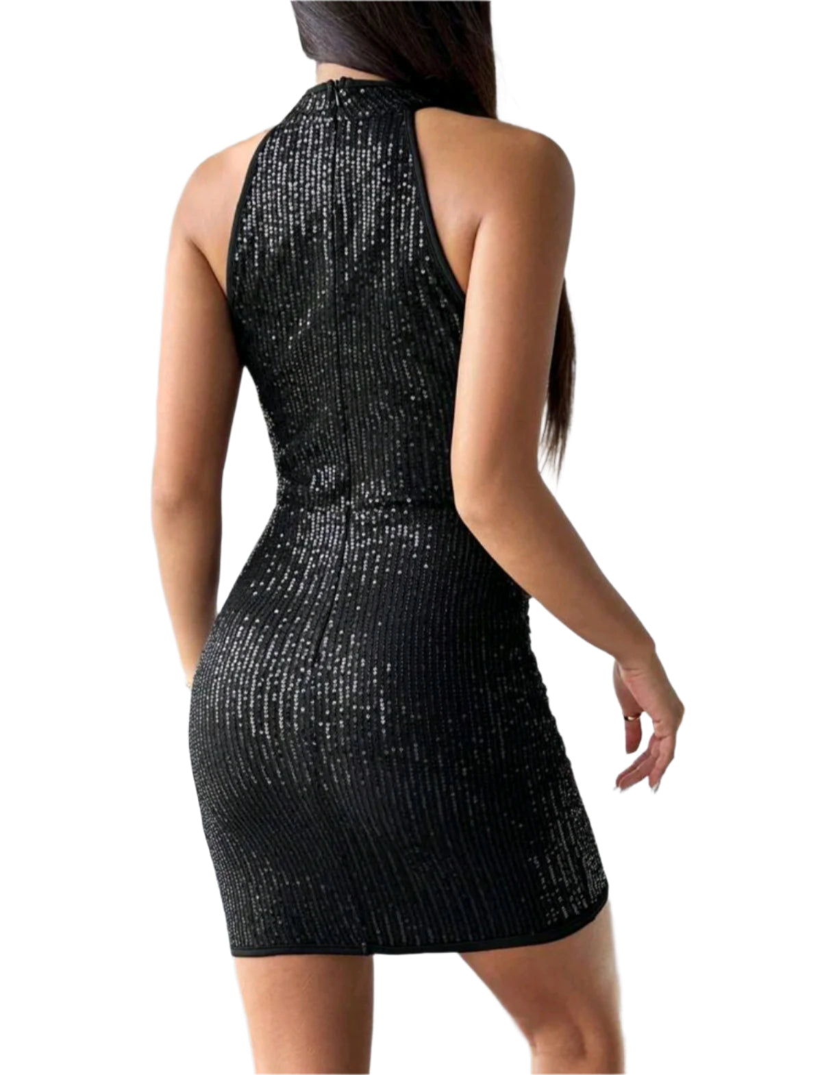 SHE fekete flitteres nyakbakötős miniruha