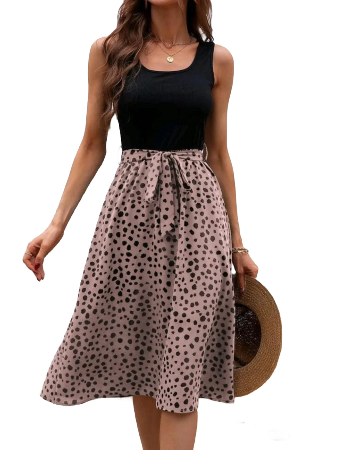 SHE fekete pöttyös, öves ujjatlan nyári ruha