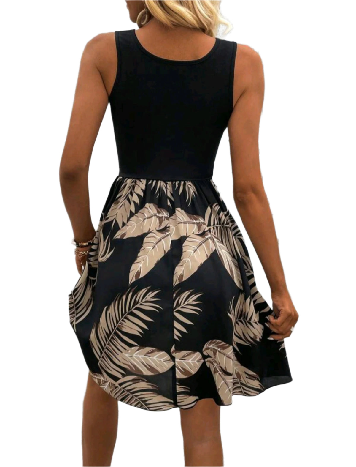 SHE fekete leveles mintás nyári ruha