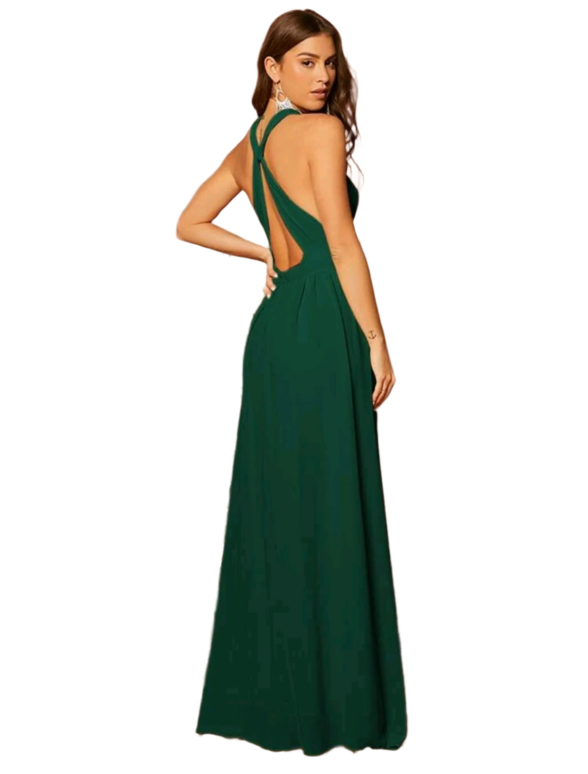 SHE sötétzöld elegáns slitelt maxi ruha