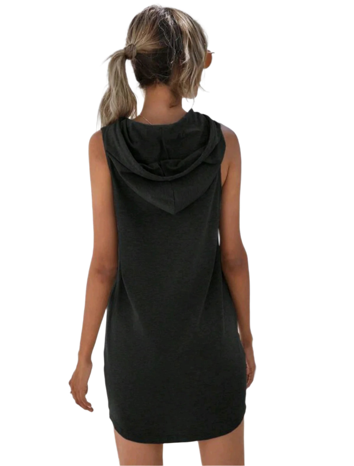 SHE fekete ujjatlan kapucnis sportos miniruha