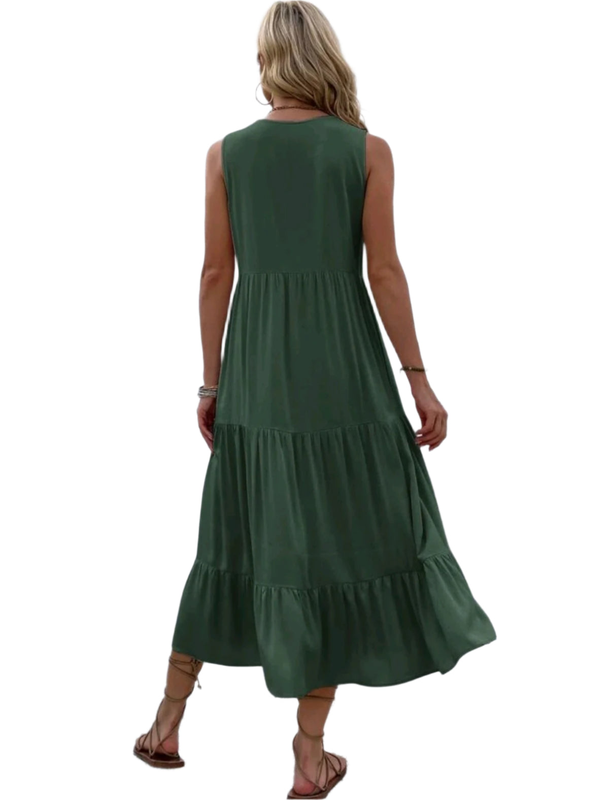 SHE olívazöld gombos ujjatlan midiruha