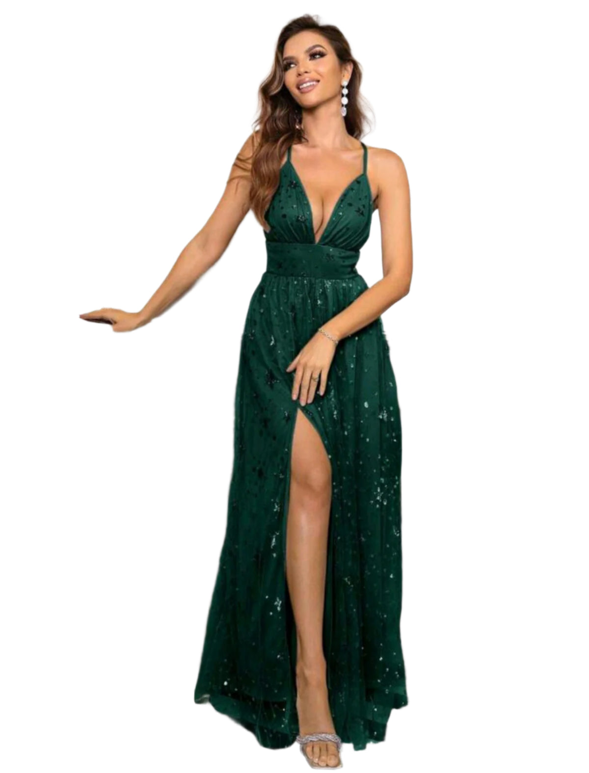 SHE zöld flitteres alkalmi maxi ruha