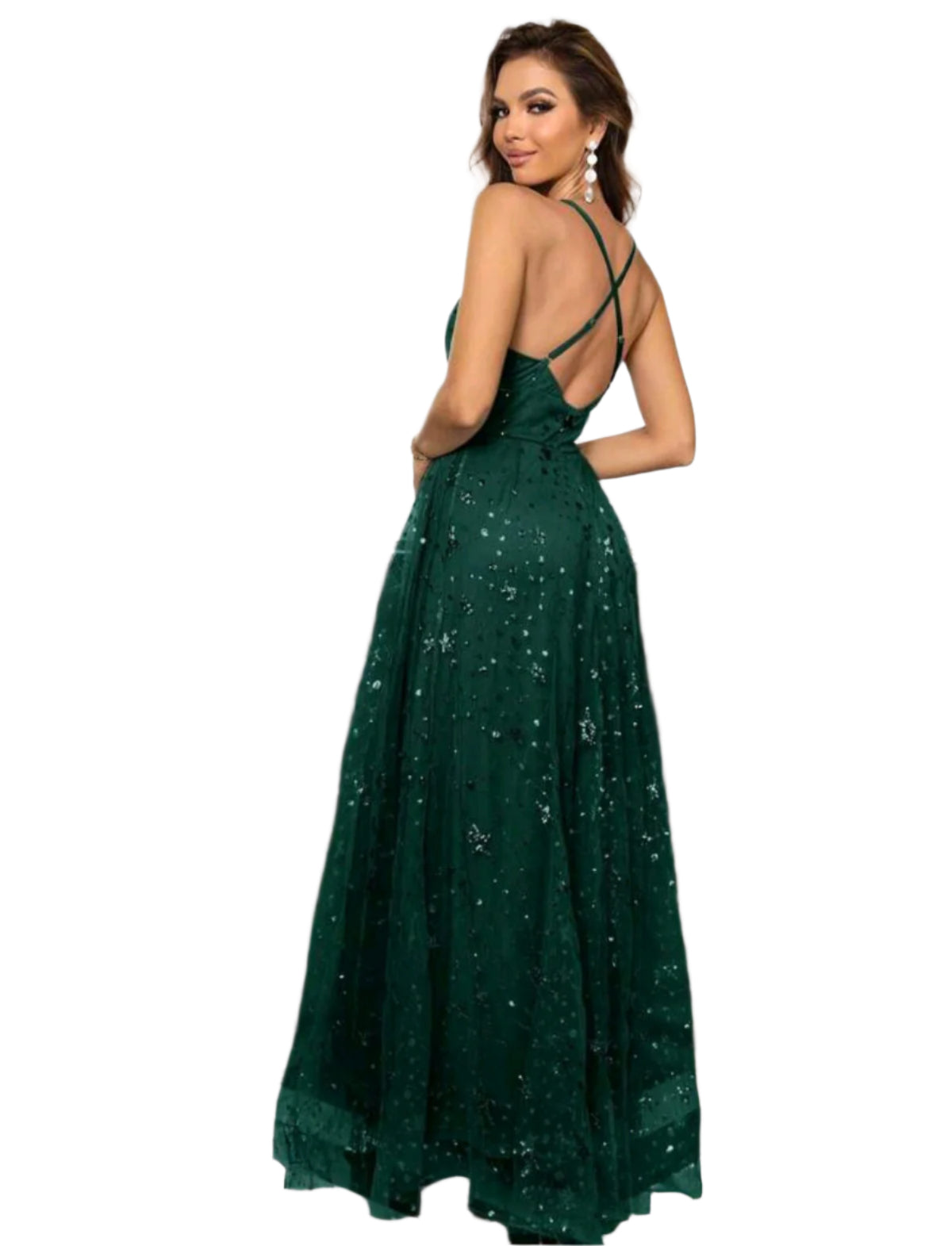 SHE zöld flitteres alkalmi maxi ruha