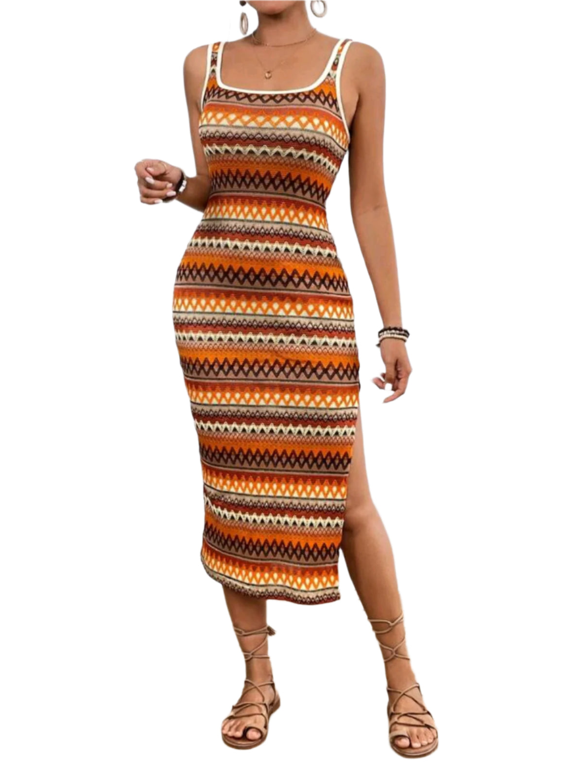 SHE narancs mintás testhezálló ruha