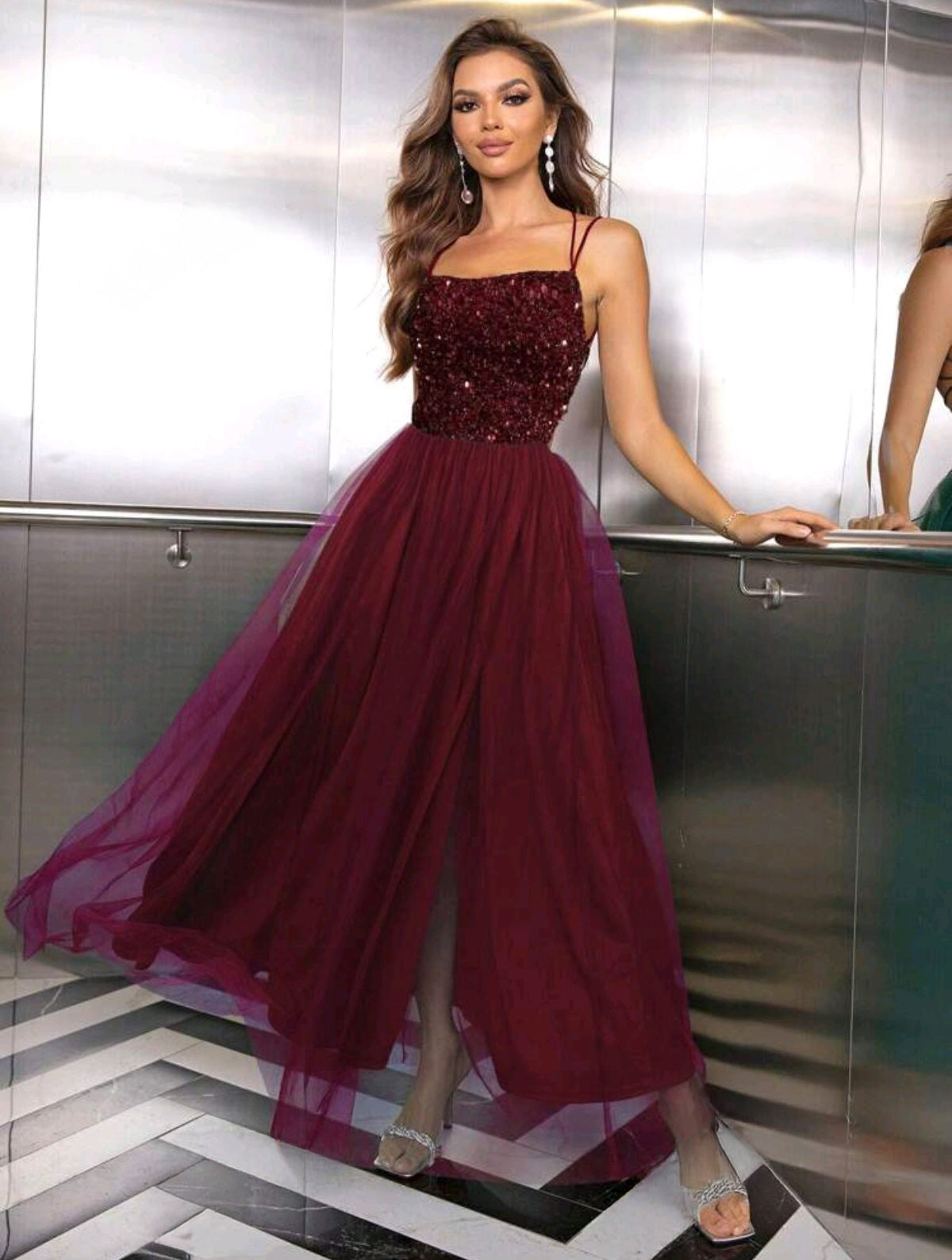 SHE bordó flitteres tüll maxiruha