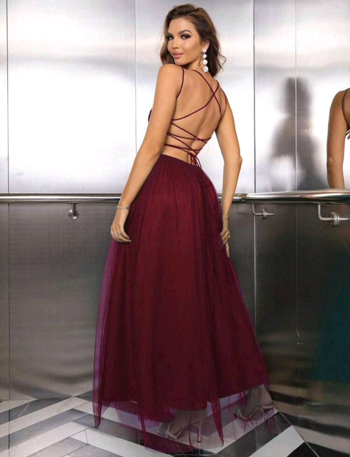 SHE bordó flitteres tüll maxiruha