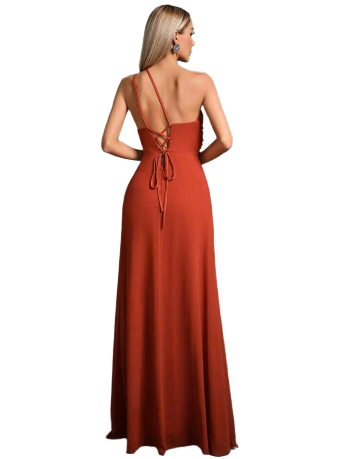 SHE téglavörös aszimmetrikus maxiruha