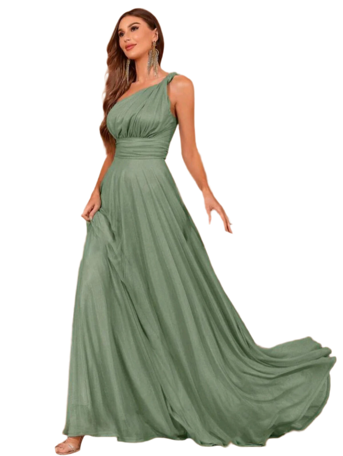 SHE olívazöld aszimmetrikus alkalmi ruha