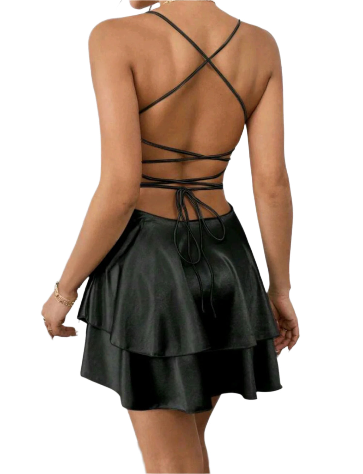 SHE fekete fényes pántos mini ruha