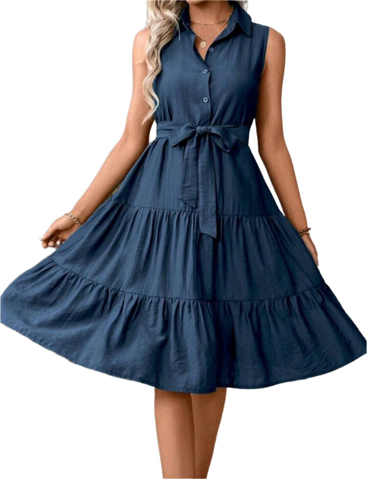 SHE sötétkék fodros galléros ruha