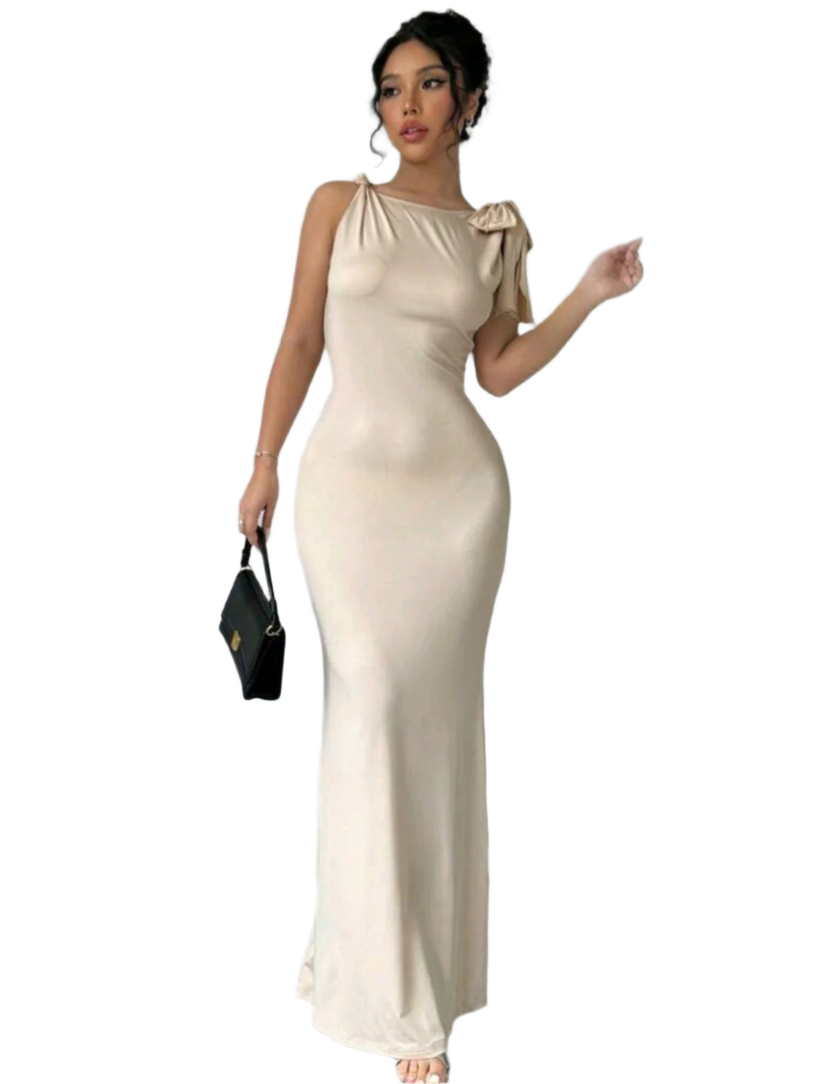 SHE bézs masnis hosszú ruha