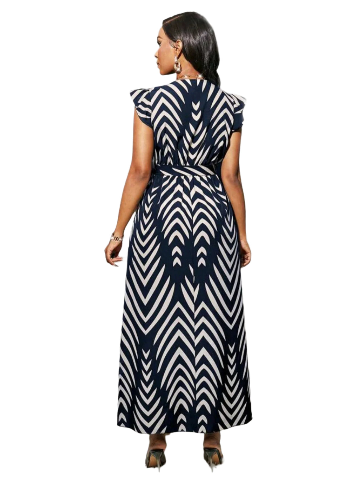 SHE fekete-fehér mintás megkötős maxi ruha