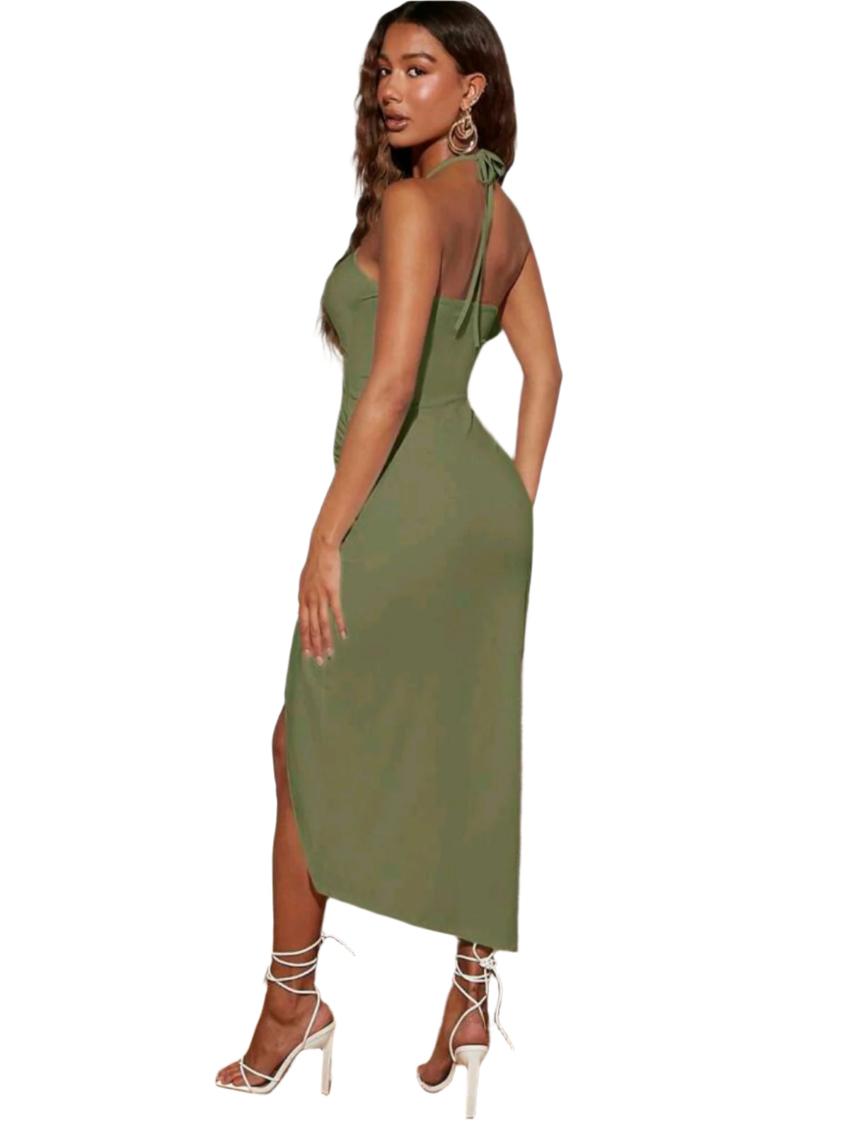 SHE olívazöld megkötős kivágott ruha