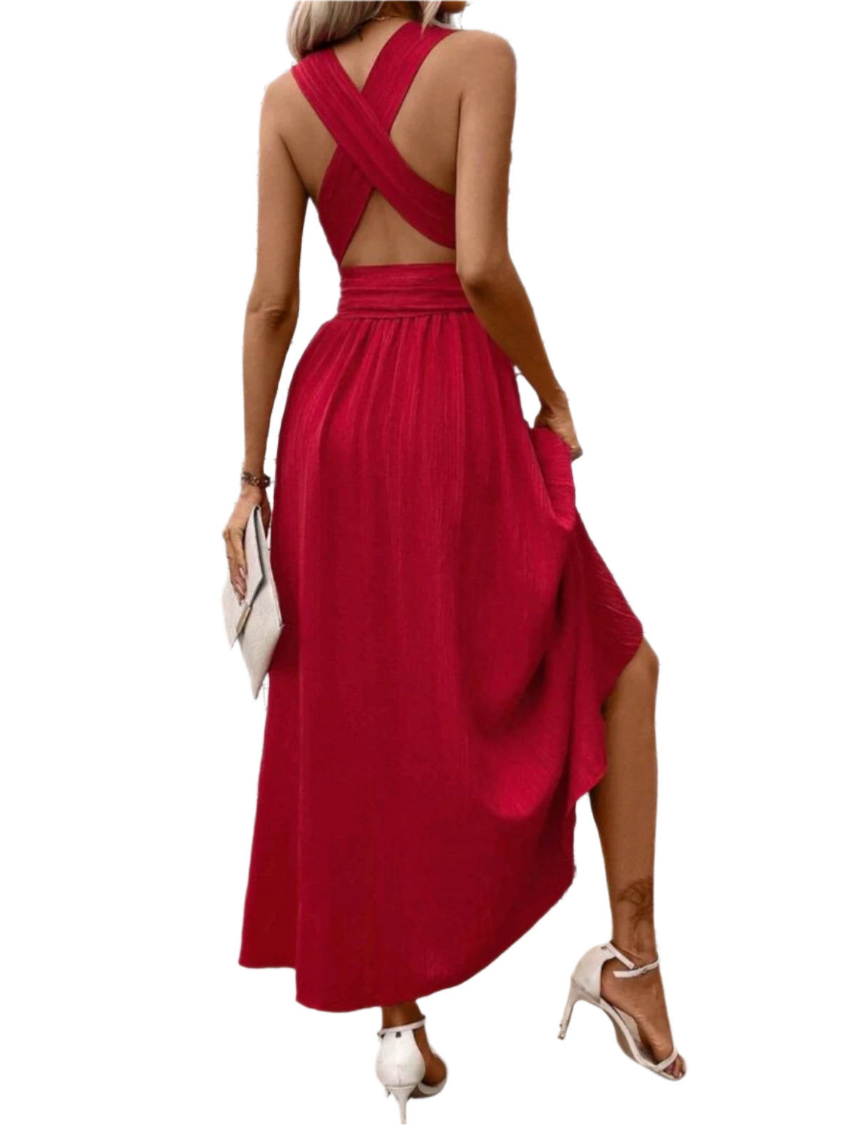 SHE piros mélyen dekoltált megkötős maxi ruha