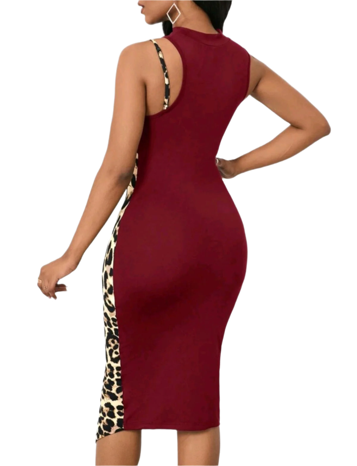 SHE bordó leopárdmintás aszimmetrikus bodycon ruha