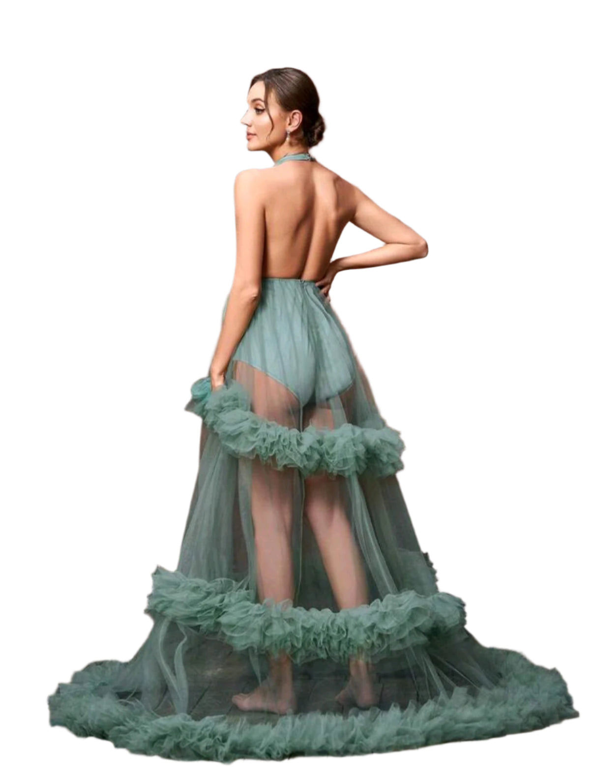 SHE zöld tüll kismama fotózási ruha