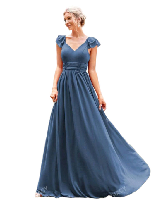 SHE acélkék sifon maxiruha fodros ujjakkal