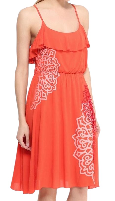 DESIGUAL korall mandala mintás spagettipántos nyári ruha