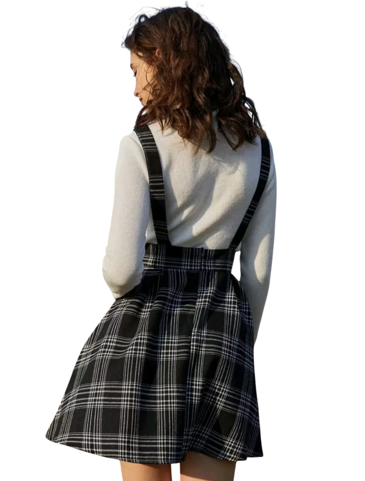 SHE fekete kockás kantáros miniruha