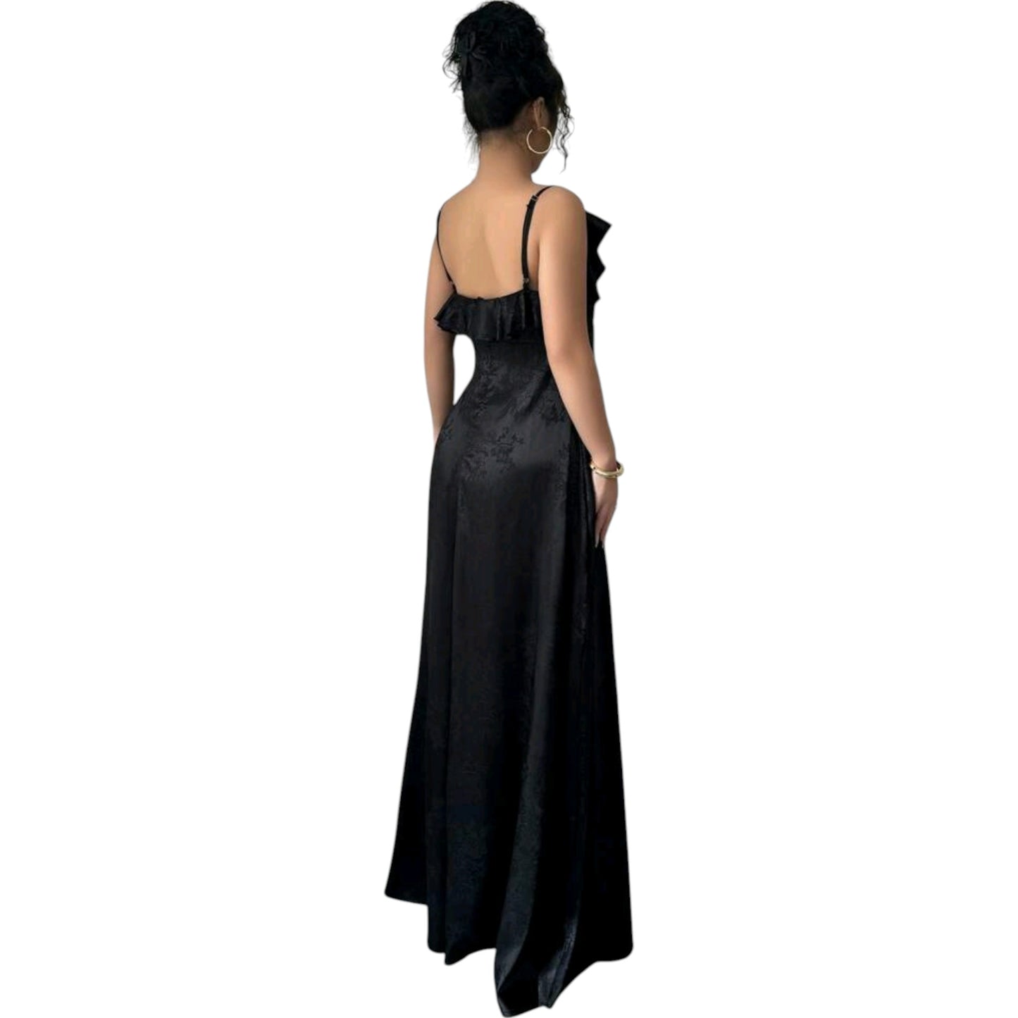 SHE fekete fodros maxi ruha