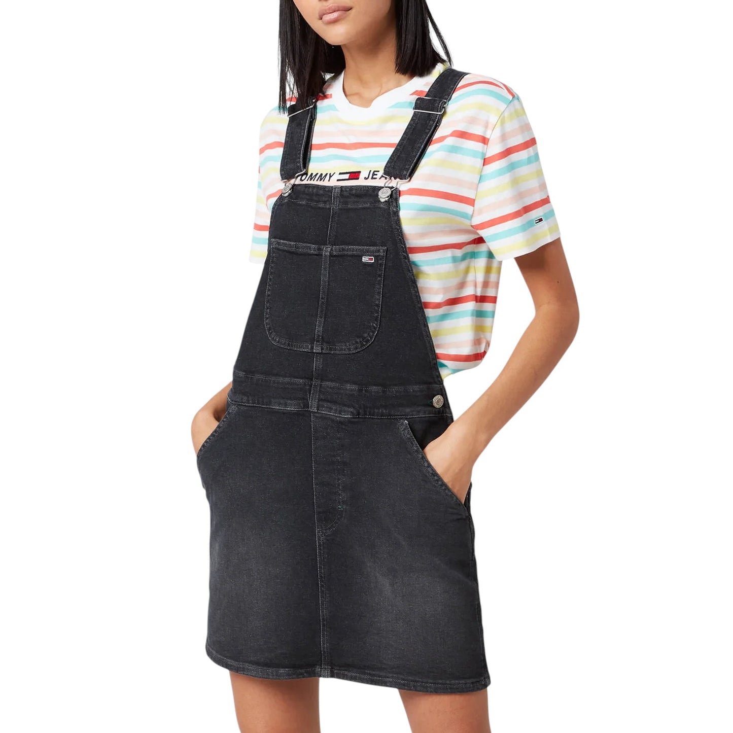 TOMMY JEANS fekete farmer kantáros ruha