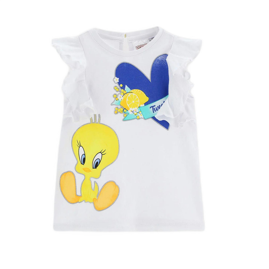 LOONEY TONES fehér Csőrike mintás fodros baba póló