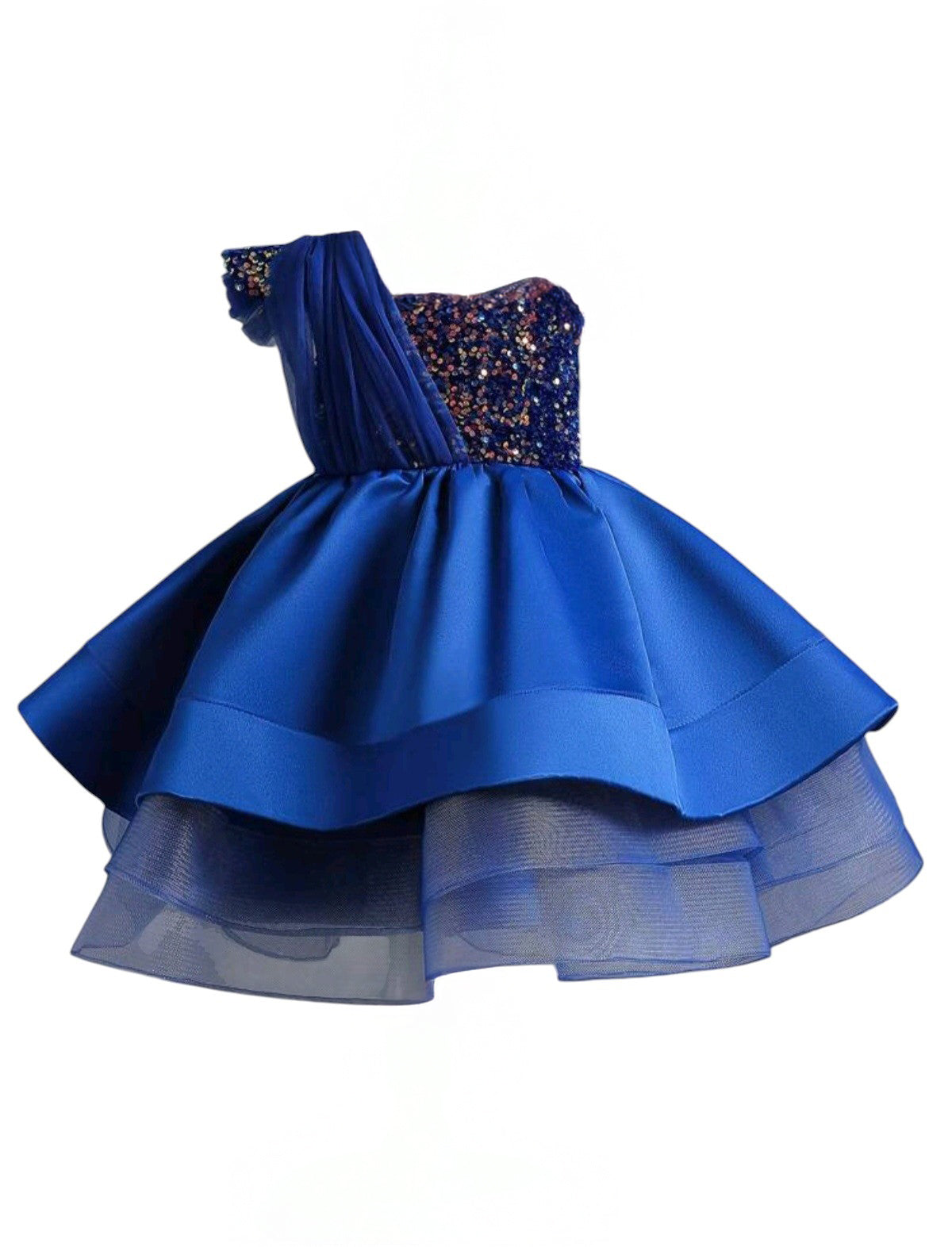 SHE kék flitteres félvállas réteges alkalmi ruha