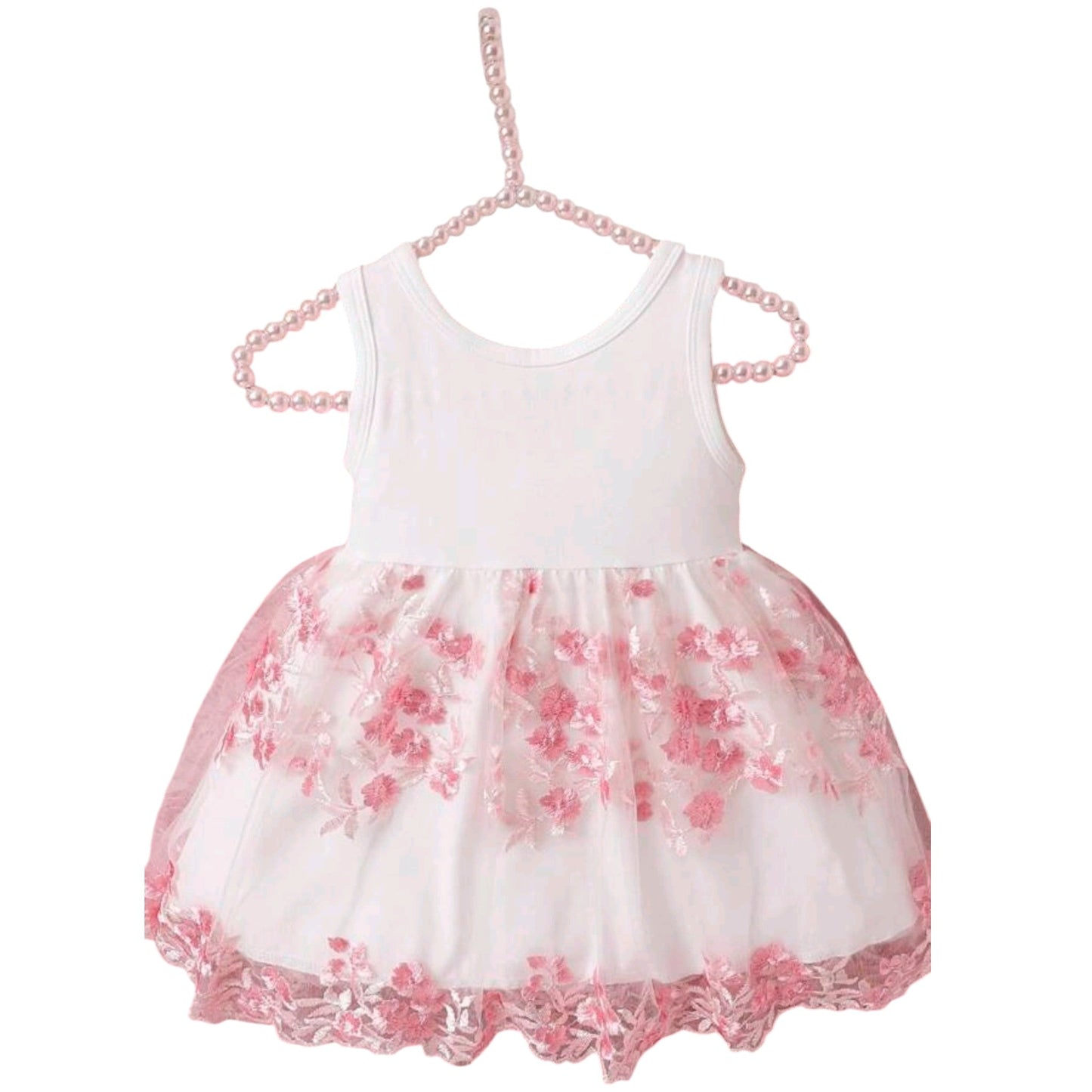 SHE fehér rózsaszín hímzett mellényruha