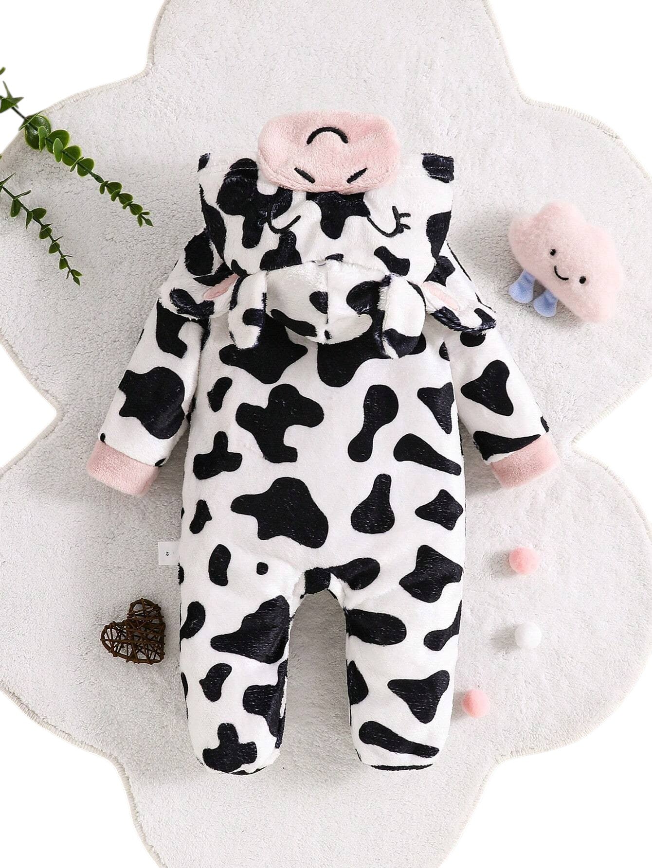 SHE fekete-fehér tehénmintás baba overall