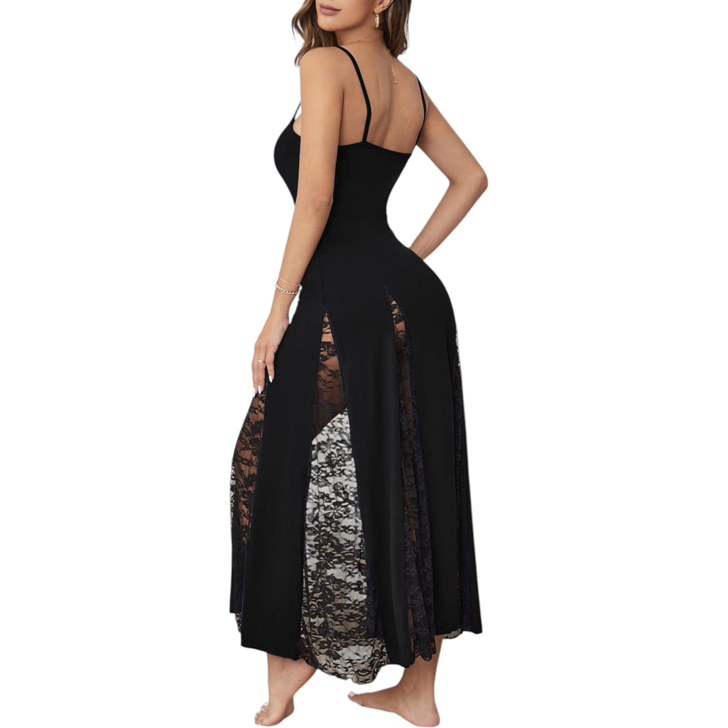 SHE fekete csipkés maxi ruha