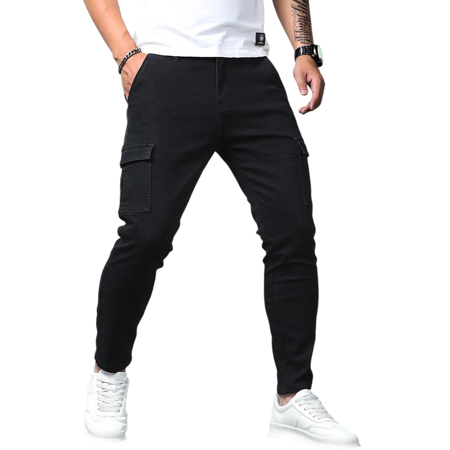 SHE fekete slim fit cargo nadrág