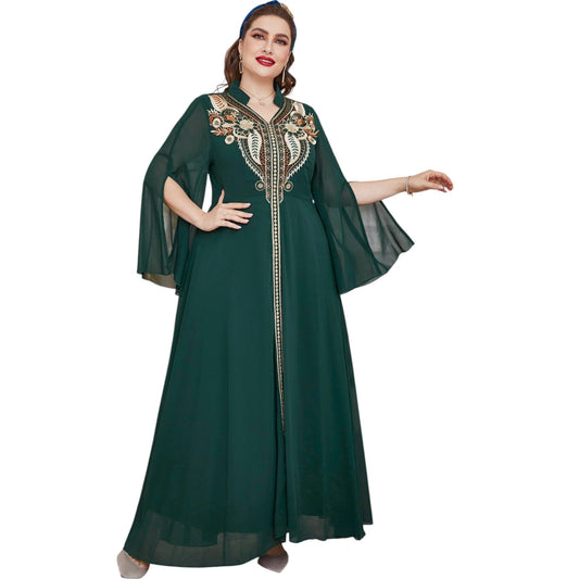 SHE zöld hímzett abaya ruha