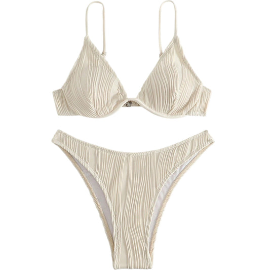 SHE ekrü texturált bikini szett