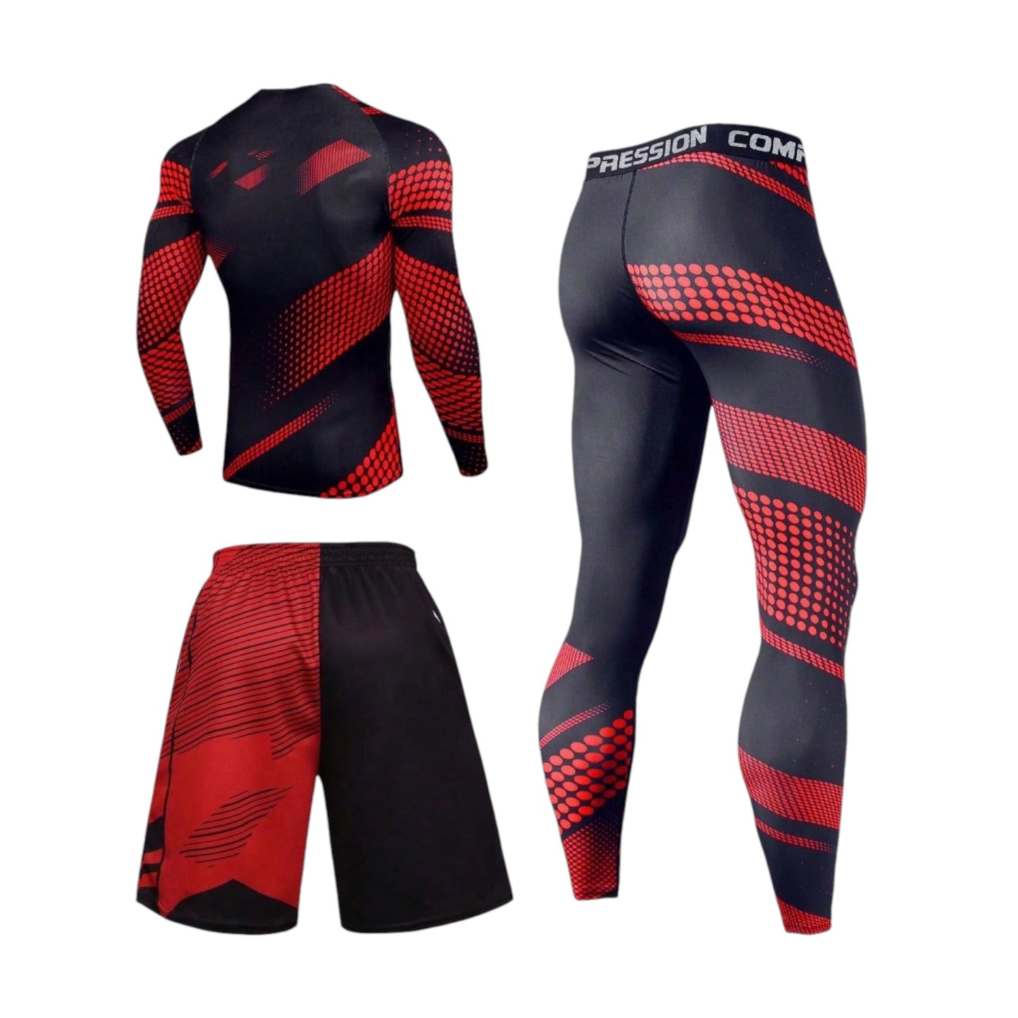 SHE fekete-piros 3 részes sport szett