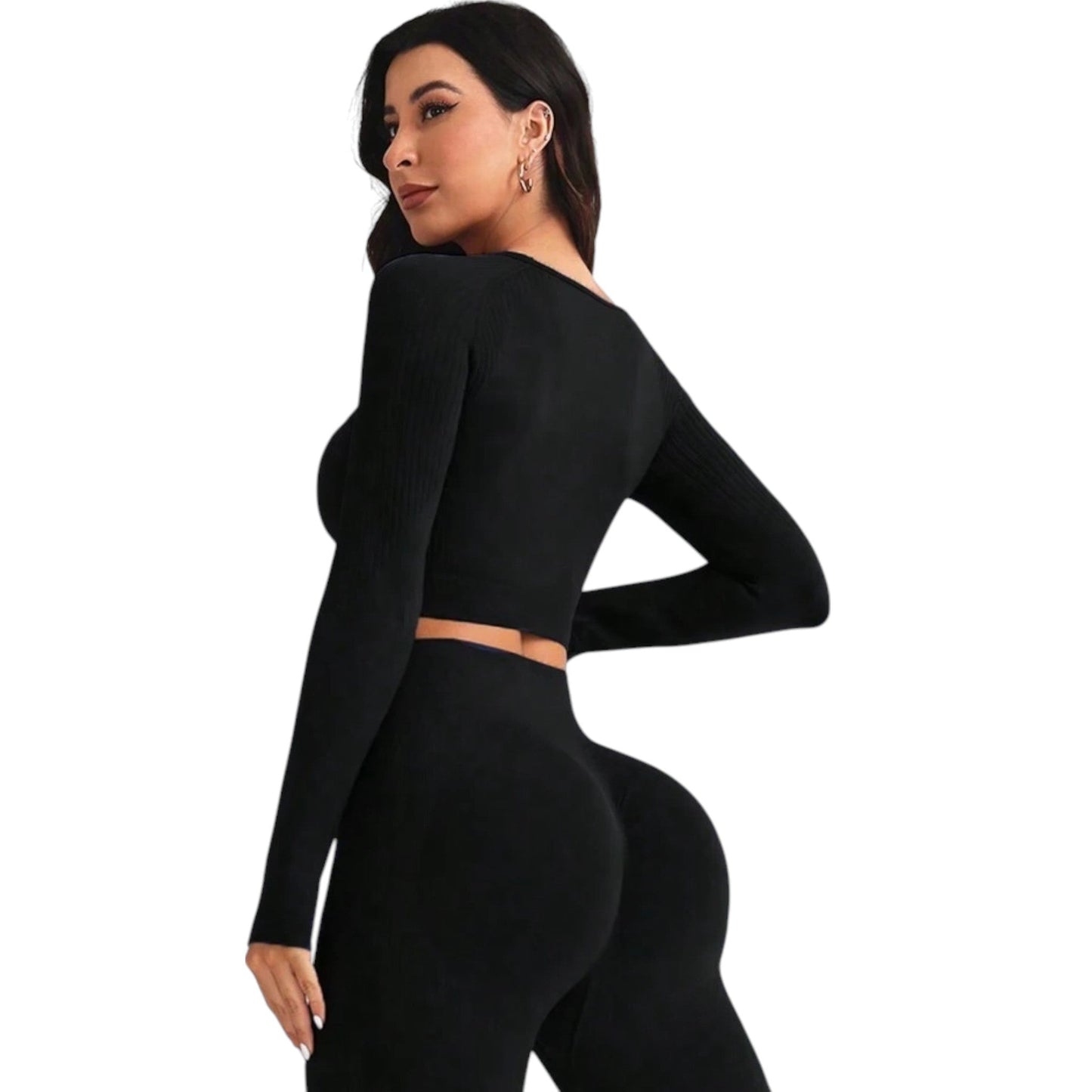 SHE fekete hosszú ujjú crop top