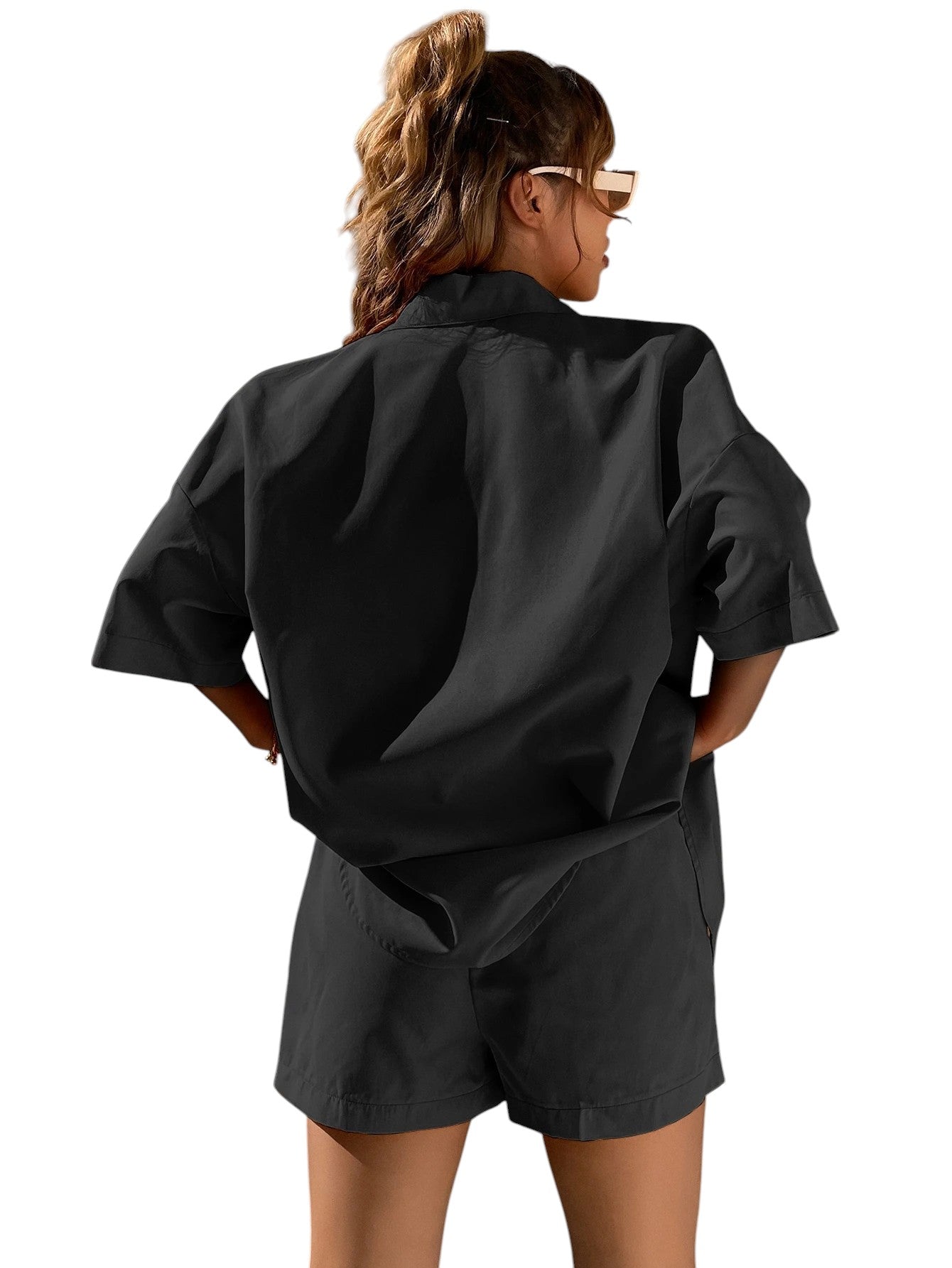 SHE fekete rövidnadrág és ing szett