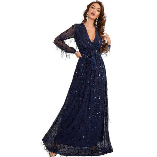 SHE sötétkék flitteres maxi ruha