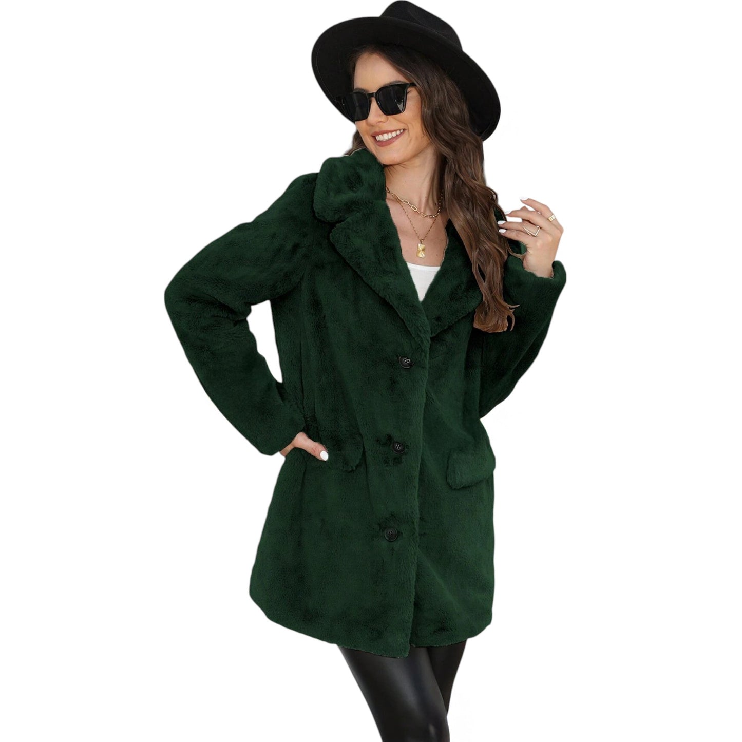 SHE smaragdzöld teddy kabát